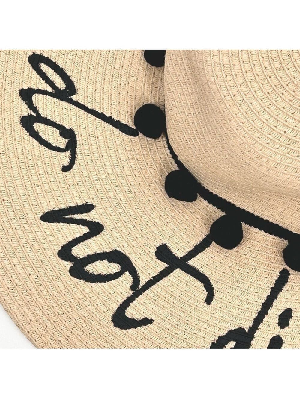 Coastalista Straw Wide Brim Hat Pom Pom NWT - Picture 11 of 14